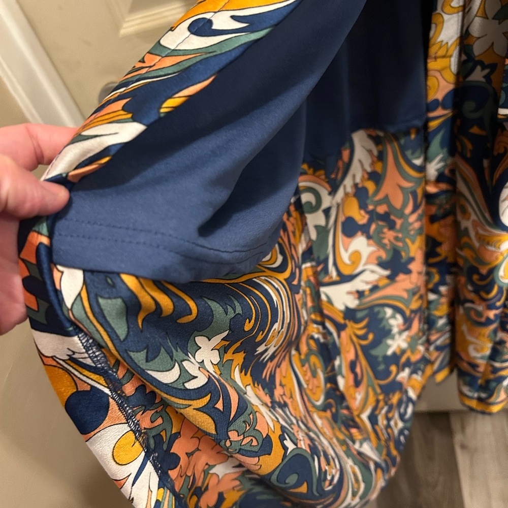 Entro Blue and Yellow Short Sleeve Midi Wrap Sundress - size large - Picture 8 of 10